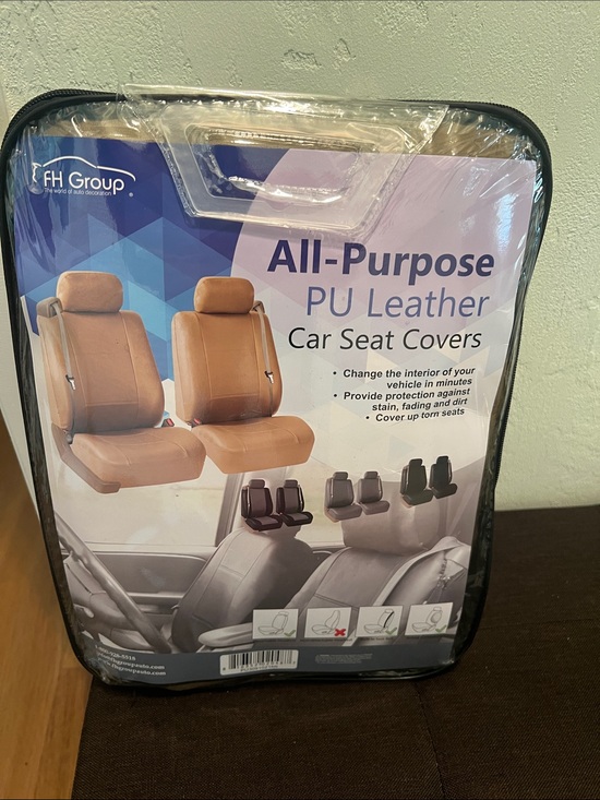 Car Seat Covers PU Tan Leather Other - #2092**FH Group All-Purpose PU Leather Car Seat Covers - Tan